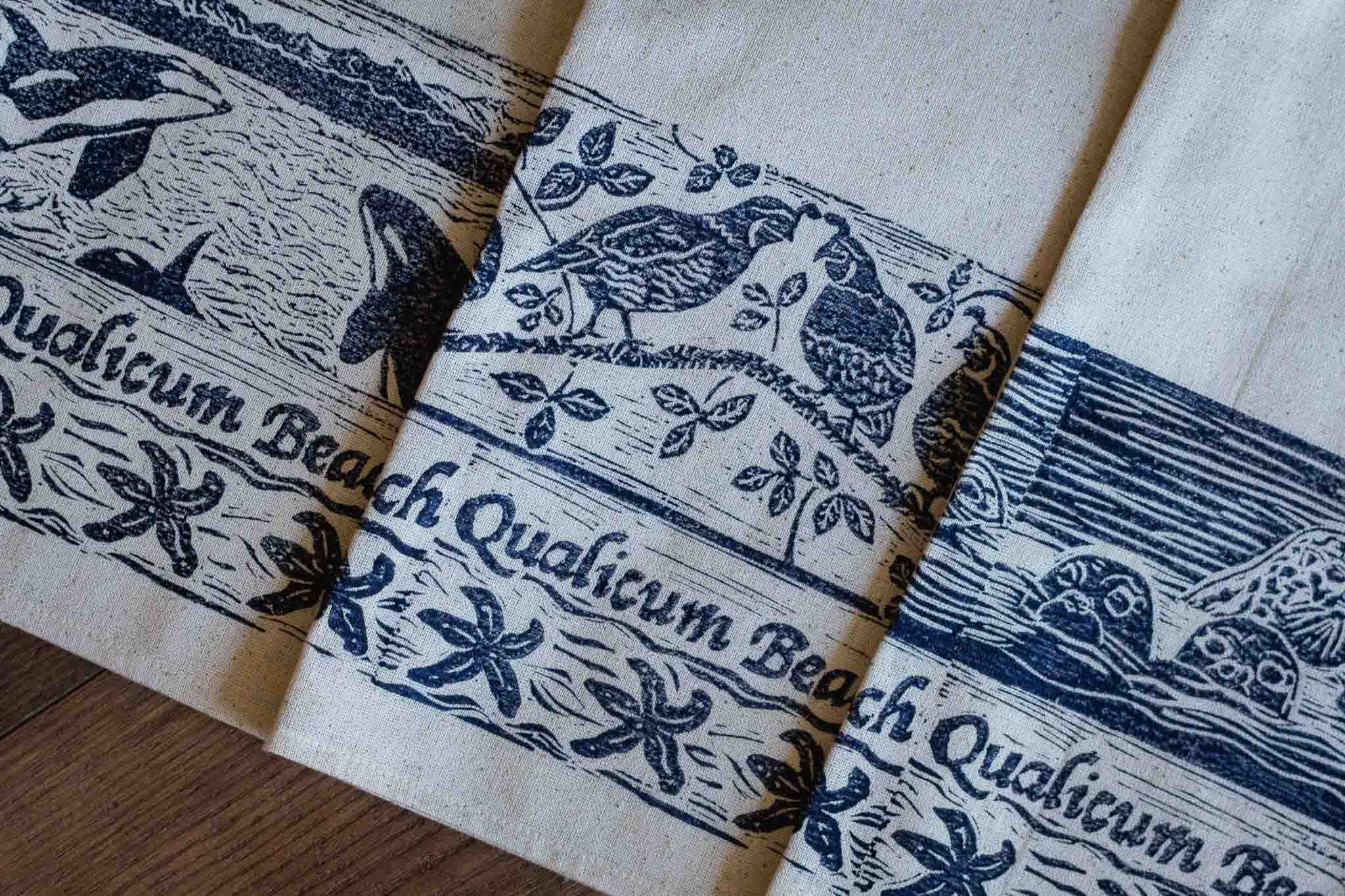 Handprinted Qualicum Beach Tea Towel by Maritime Blues