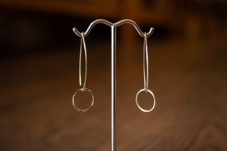 Open Silver Long Hook Disc Earrings