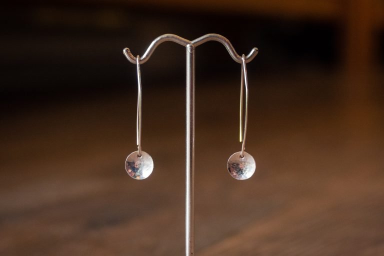 Concave Silver Long Hook Disc Earrings